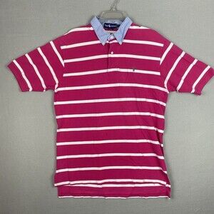 Polo Ralph Lauren Striped Polo Shirt Short Sleeve Pink Mens Large Blue Collar